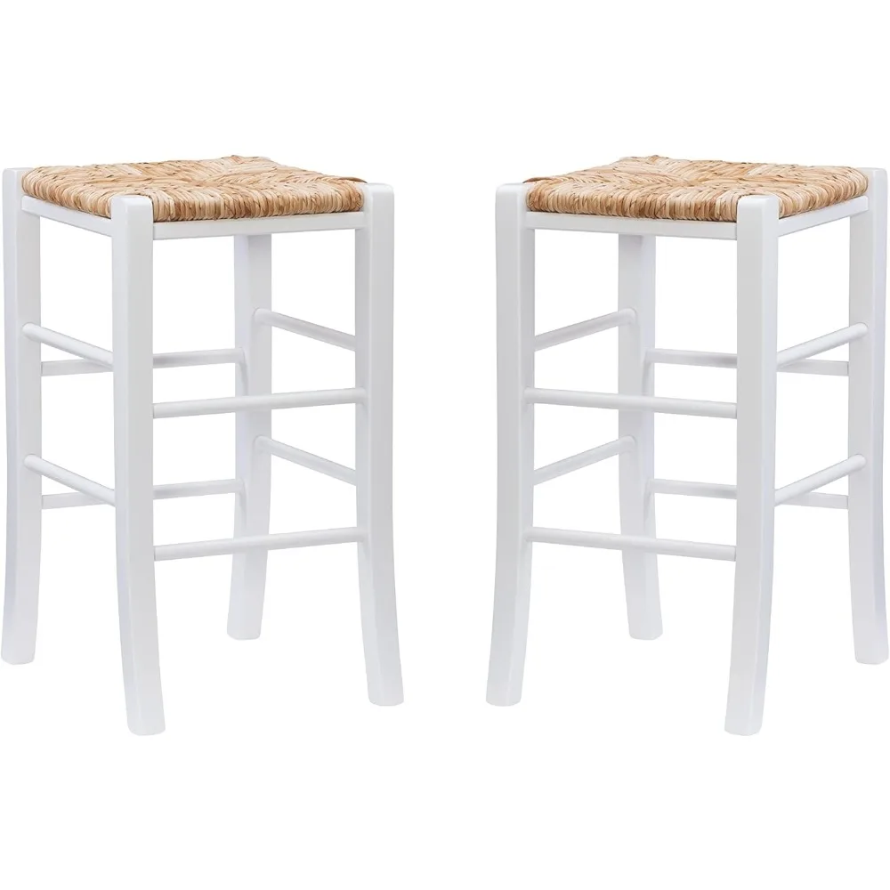 

Augustus White Backless Counter Stool with Woven Seagrass Seat, Set of 2