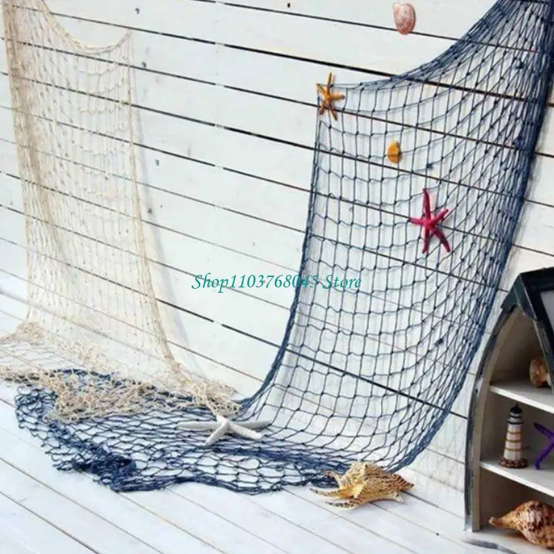 R53F Mediterranean Handmade Woven DIY Fishing Net Seaside Wall Hanging Beach