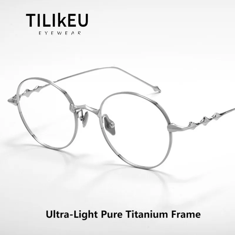 

Fashion Campus Series Pure Titanium Round Frame Glasses Women's Literary Luxury Full Rim Three Star-Shaped Leg Designer Eyewear