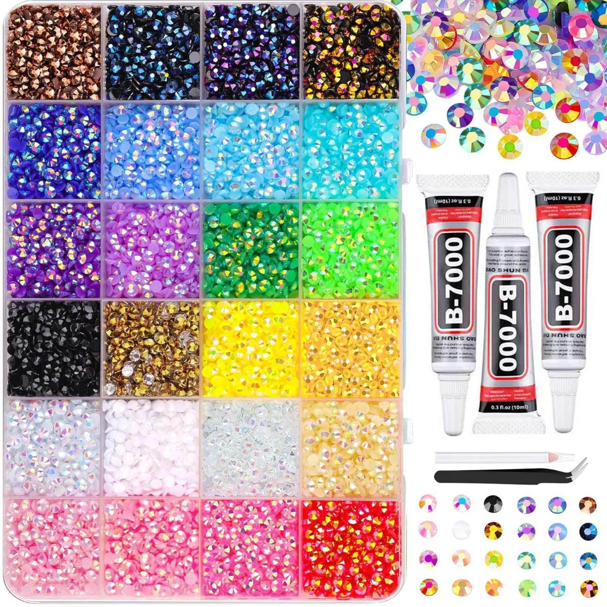 

Набор для декора ногтей: 24 цвета смешанных AB-цветов, стразы с заостренным дном из смолы, инструменты для DIY-дизайна ногтей.