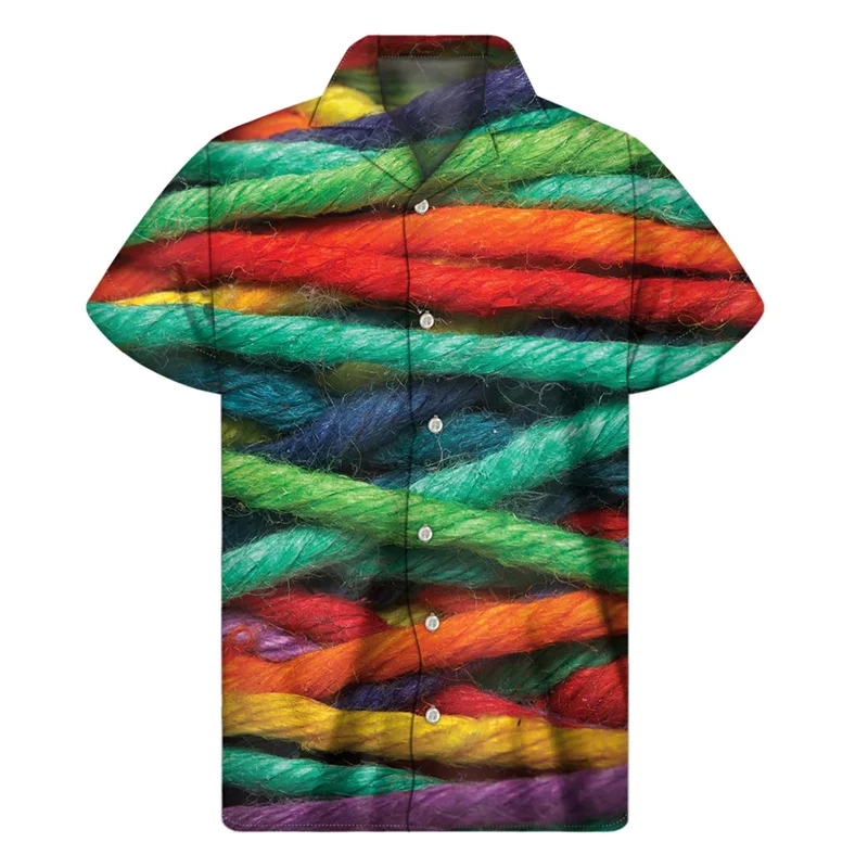 Colorful Wool Yarns 3d Printed Shirt Men Women Summer Vacation Loose Short Sleeves Hawaiian Shirts Button Lapel Aloha Blouse