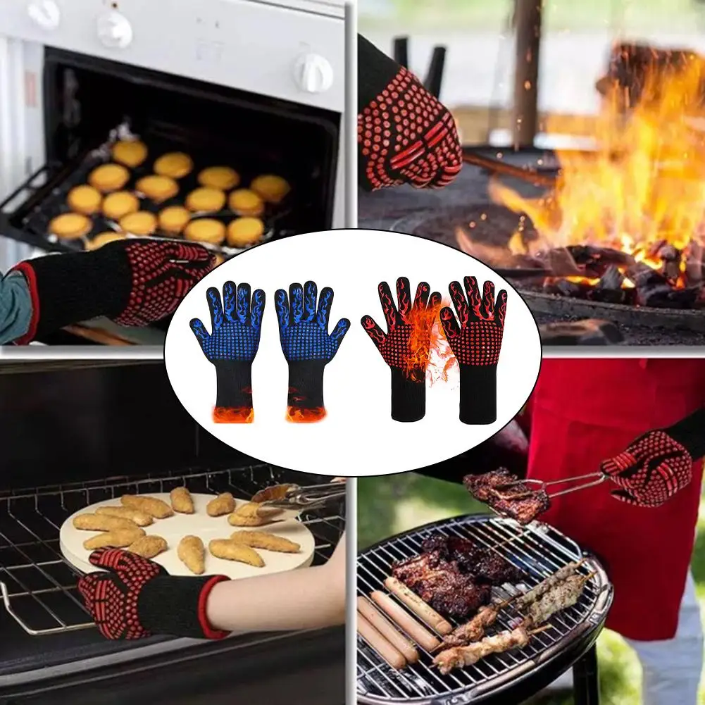 

BBQ Heat Resistant Gloves with Silicone Grip for Safe Handling of Hot Cookware and Grilling Equipment with Fireproof Protection