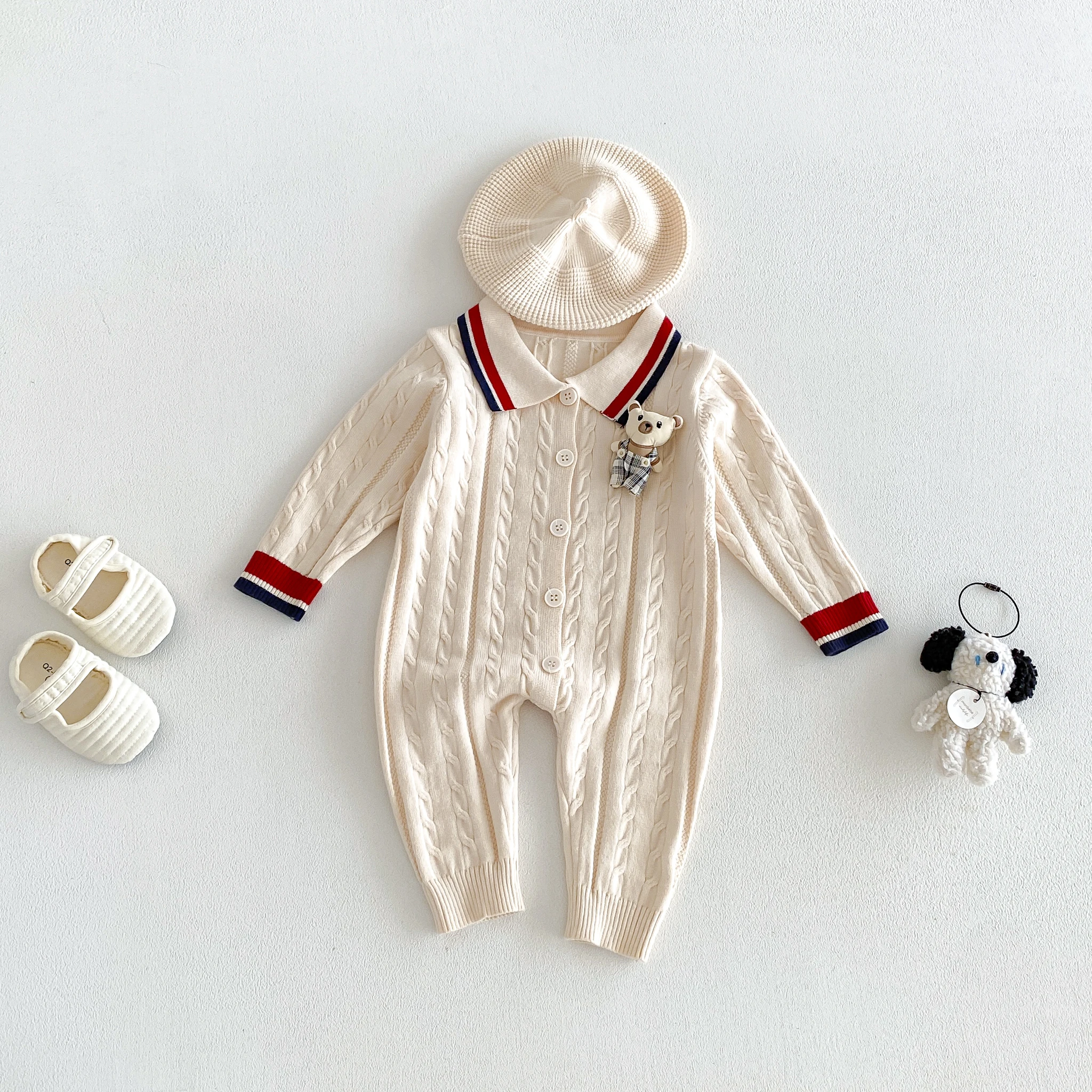 Herbst-/Winter-Babykleidung im koreanischen Stil für Jungen/Mädchen, Strick-Overall im Akademie-Stil für Outdoor-Aktivitäten – Detail 2