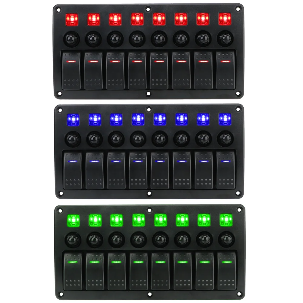 

Car Vehicle Truck RV SUVS Marine Overload Protection 12/24V Waterproof Circuit Breakers With Fuse 8 Gang LED Switch Panel