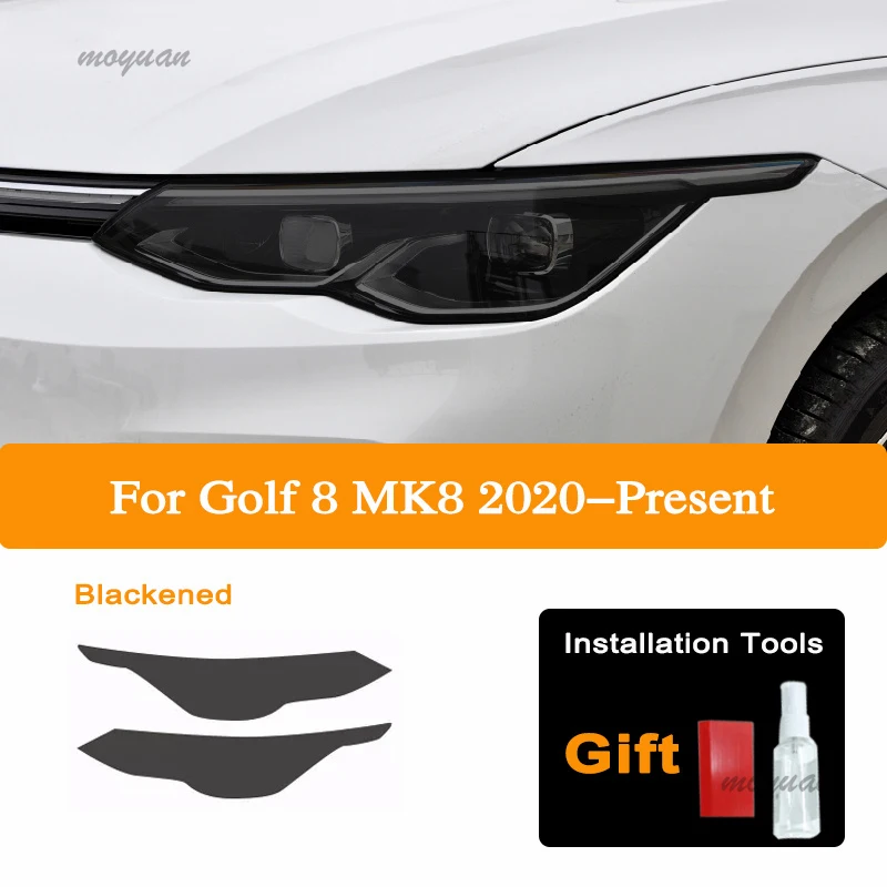 2PCS Car Headlights Protective Tint Film Smoke Black Transparent TPU Sticker For Volkswagen VW Golf 8 MK8 R Line GTI 2020 2021 - view 2