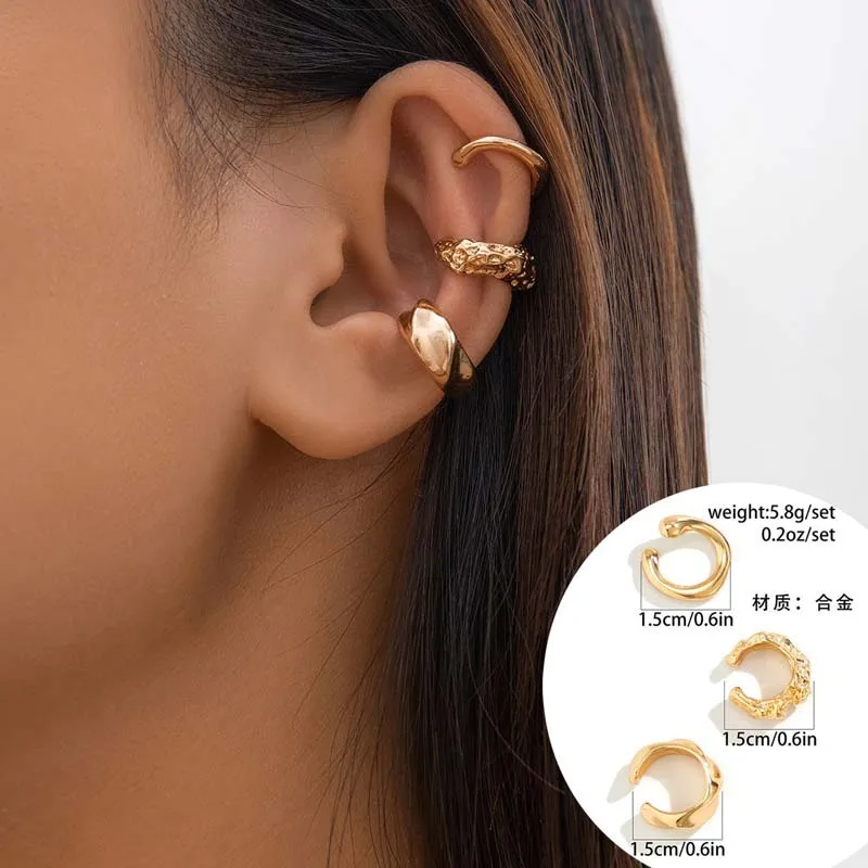 3 Teile/satz Vintage Metall Clip Ohrringe Set für Frauen Teenager Casual Unregelmäßige C-form Gefälschte Piercing Ohrring Schmuck Zubehör geschenk