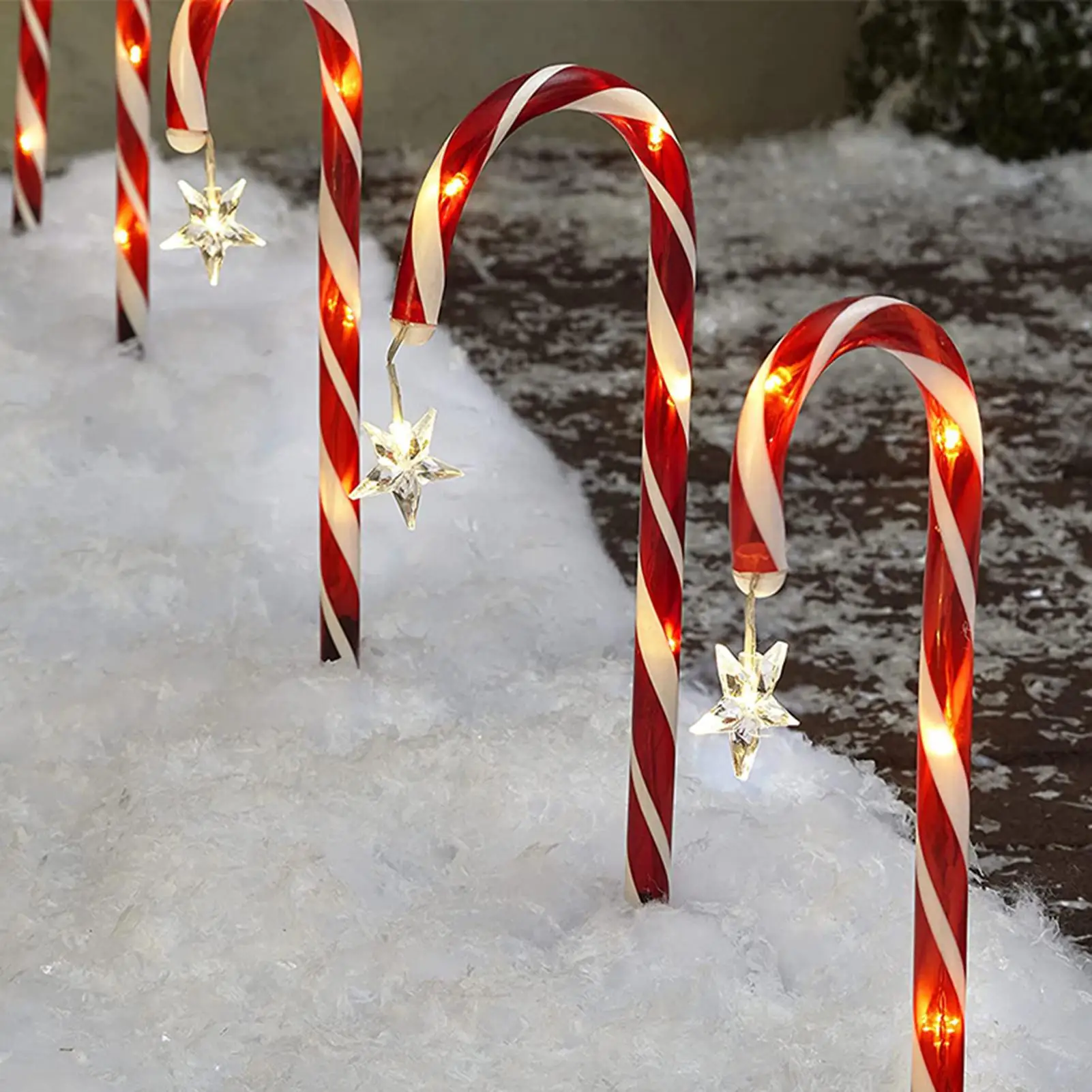 

Solar Christmas Candy Cane Lights Solar Powered Christmas Decorations Stake Lights Waterproof 1 to 8 LED Stake Lights with Star