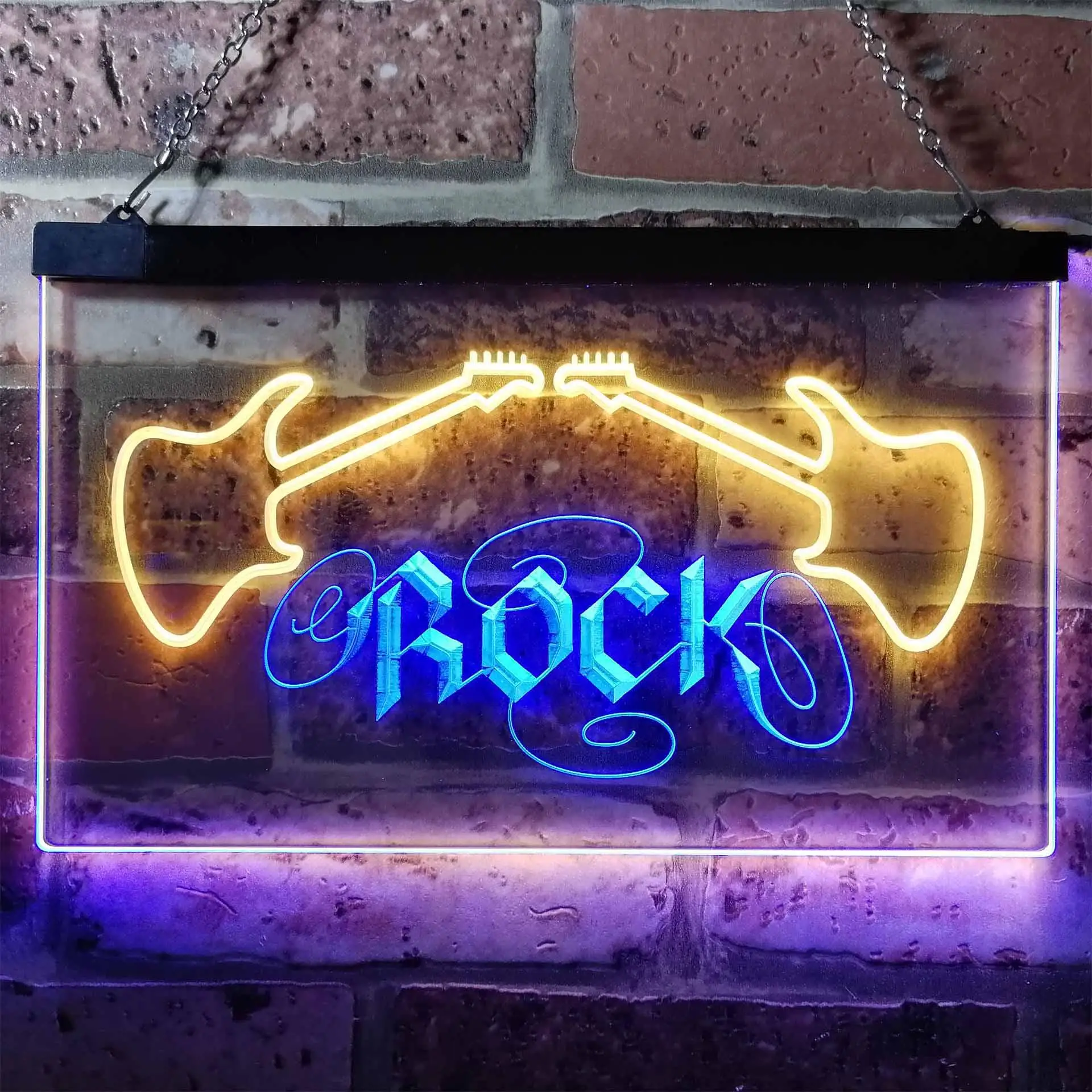 Guitar Rock n Roll. Music Band Room Dual Color Led Neon Sign st6-i0047