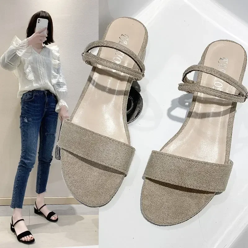 New Women Sandals Chunky Heels Slides Summer Sandal Elegant  Shoes Women Slipper Big Size 34-42 Fashion Summer Sandal Women