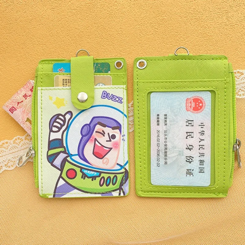 Disney Card Holders Coin Purse Multi Card Position Campus Card Cover ID Bus Pass Case with Lanyard Student Zipper Short Wallet