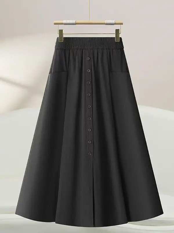 

High Quali Large Size Casual Midi Skirt Spring Summer Loose Fit A-Line Skirt Polyester Fiber High Waist Korean Sle