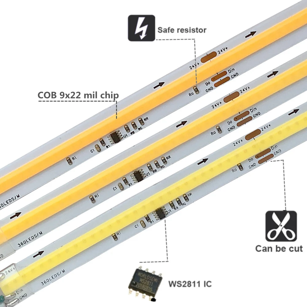 WS2811 IC COB Running Water LED Strip Lights DC24V Horse Race LED Tape Lamp with Button Panel Controller 5M 10M 20M Full Set