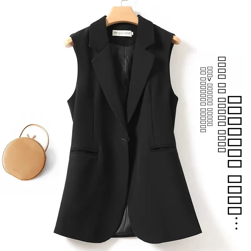 

Women's Suit Vest Spring Autumn Korean Design Slim Fit mid Length Ba Split Svel Outerwear Vest Faionable Busin S...