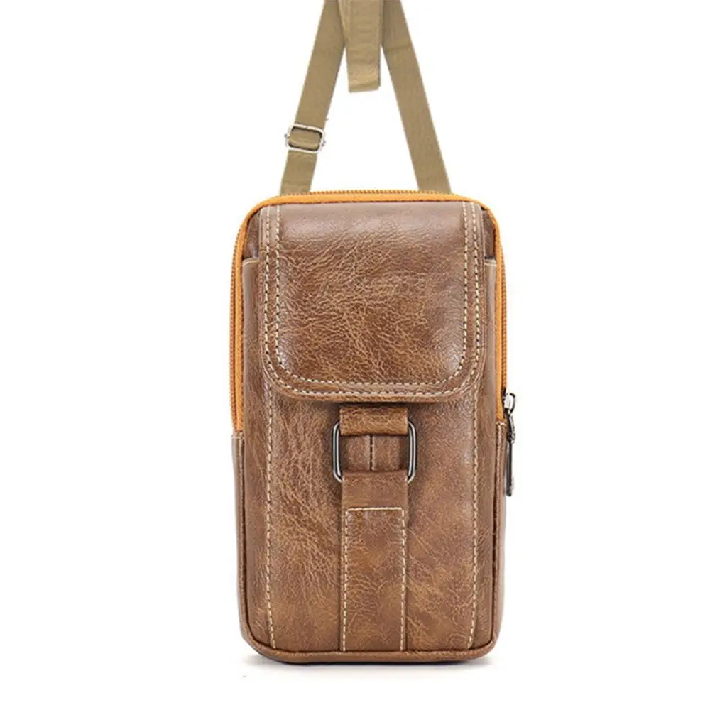 خمر نمط بو الجلود حزام الخصر حقيبة للماء مع الخصر هوك حقيبة صدر للرجال متعدد الطبقات الهاتف المحمول الخصر حقيبة السفر #4