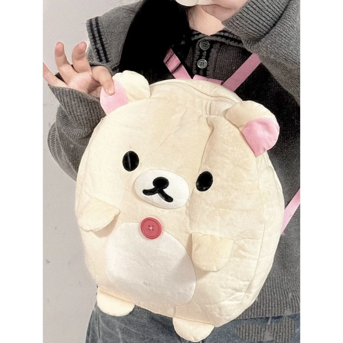 Rilakkuma Korilakkuma Plush Backpack Bear Body Cute Bags for Women Girls Kids Kawaii Schoolbag Back Pack