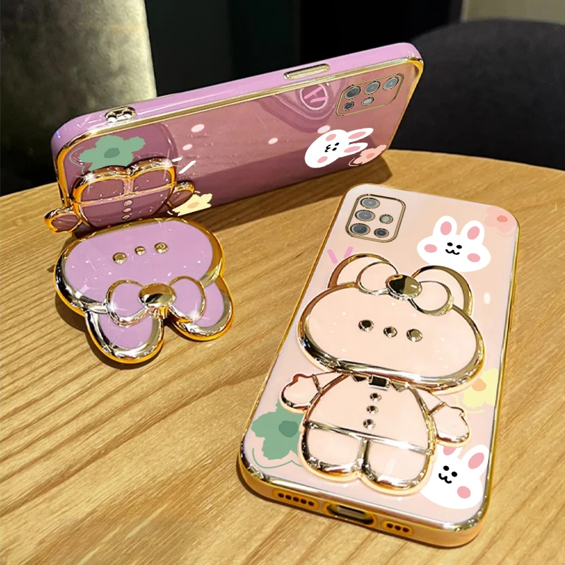 G 20 30 Flower Strap Makeup Mirror Rabbit Phone Holder Case On For Motorola Moto G20 G30 G10 Power MotoG20 MotoG30 Stand Cover