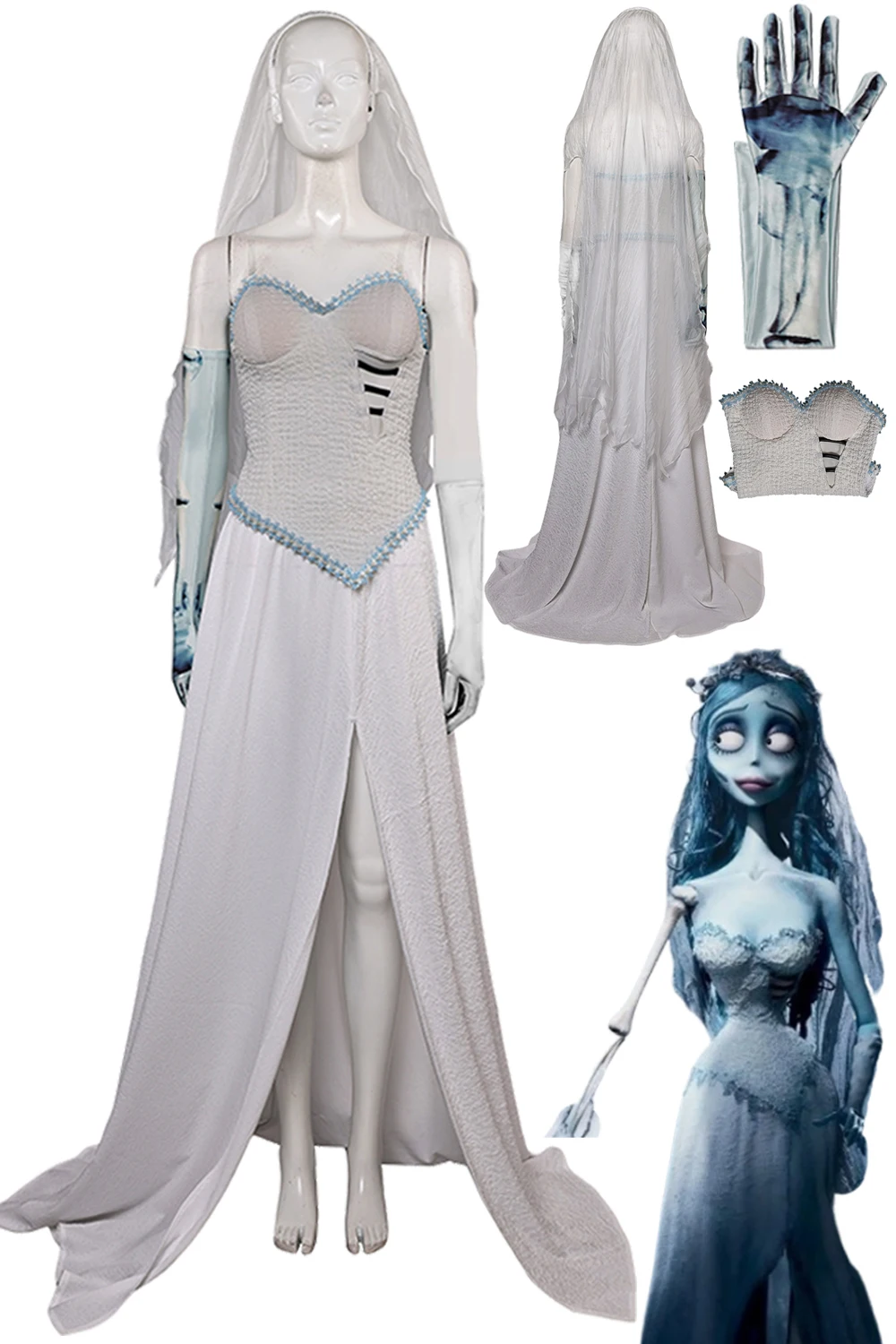 Fantasia Emily Cospaly Couple Wedding Dress Horror Movie Corpse Bride Disfraz Costume Women Halloween Carnival Party Clothes