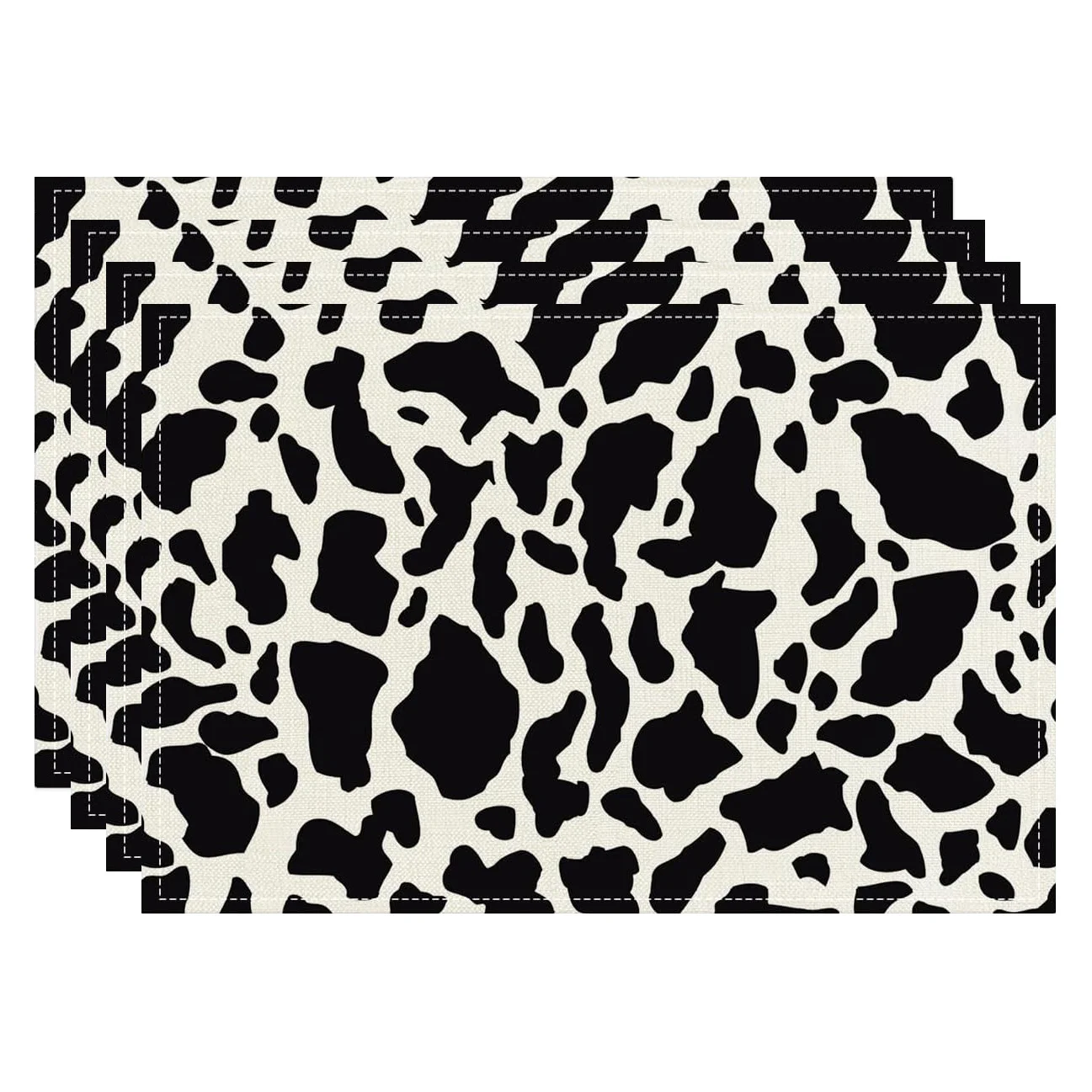 4/6/8pc Cow Print Black White Placemats Linen For Farmhouse Style Kitchen Fun Pattern Table Mat