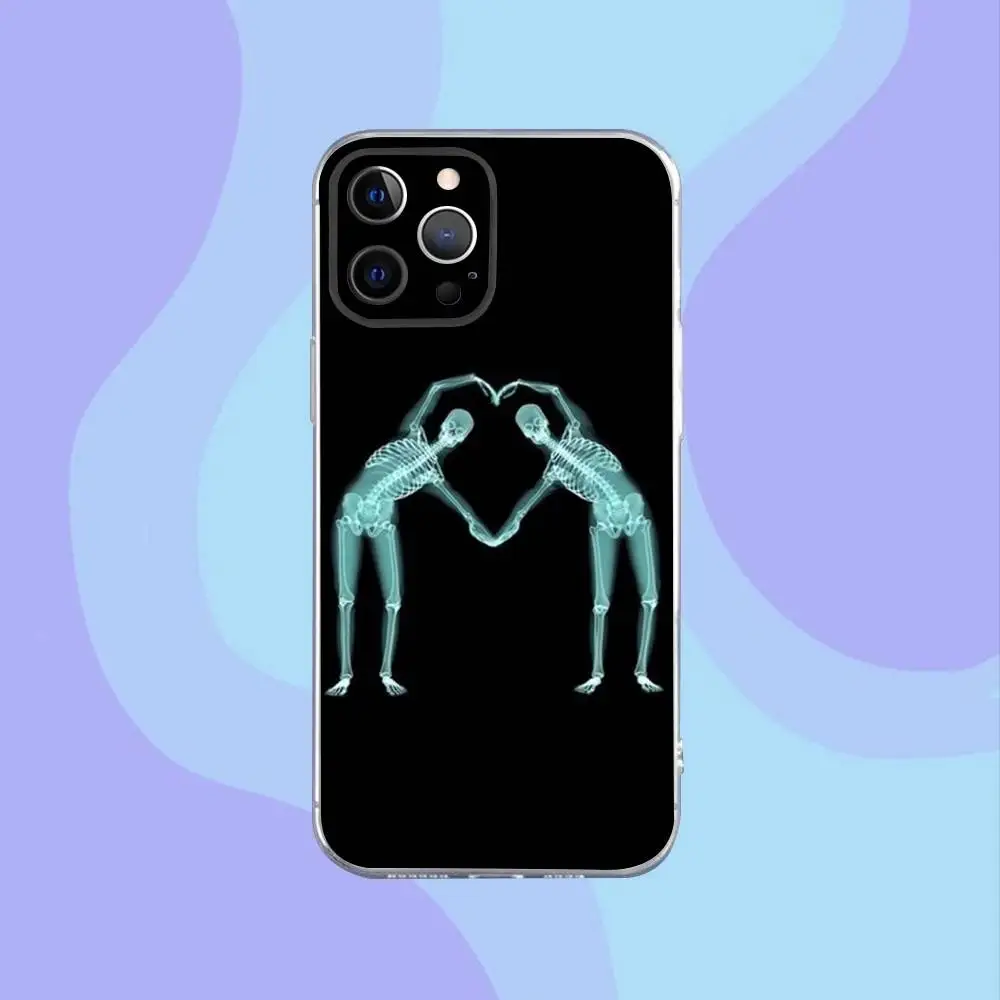 حافظة هاتف X-RAY هيكل عظمي شعاعي لهاتف آيفون 16,15,14,13,12,11 Pro,Max,Plus,X,XS,XR,SE,سيليكون شفاف صغير ناعم