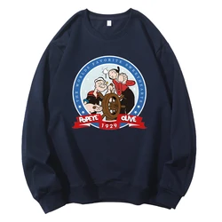 Popeye and Olive Printed Men's Cotton Oversized Anime Sweatshirt Crewneck Casual Loose Graphic Pullover for Men Women Tops