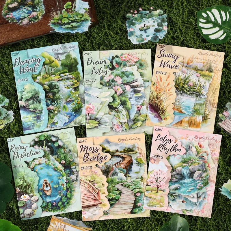 

20 шт. набор тематических наклеек в виде пруда лотоса, декоративные наклейки для журналов, альбомов для вырезок, поделок своими руками