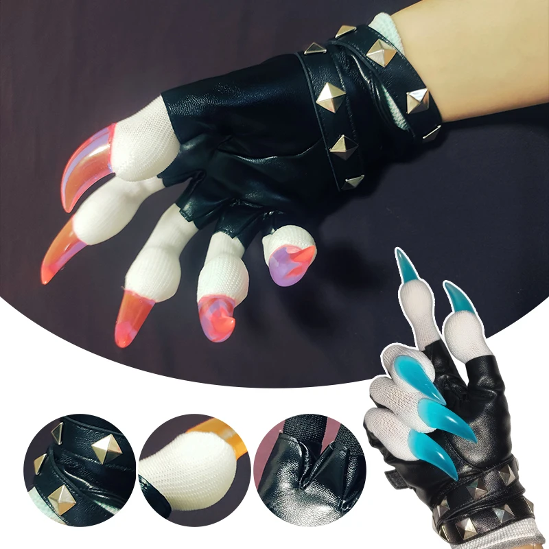 새로운 네일 장갑 코스프레 키그 퍼슈트 동물 발바닥 장갑 PU 가죽 리벳 손가락 장갑 애니메이션 롤플레잉 액세서리 남녀 공용