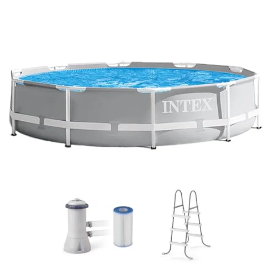Above Ground Swimming Pool Set for backyard use, steel frame with blue color, rust-resistant coating and easy assembly
