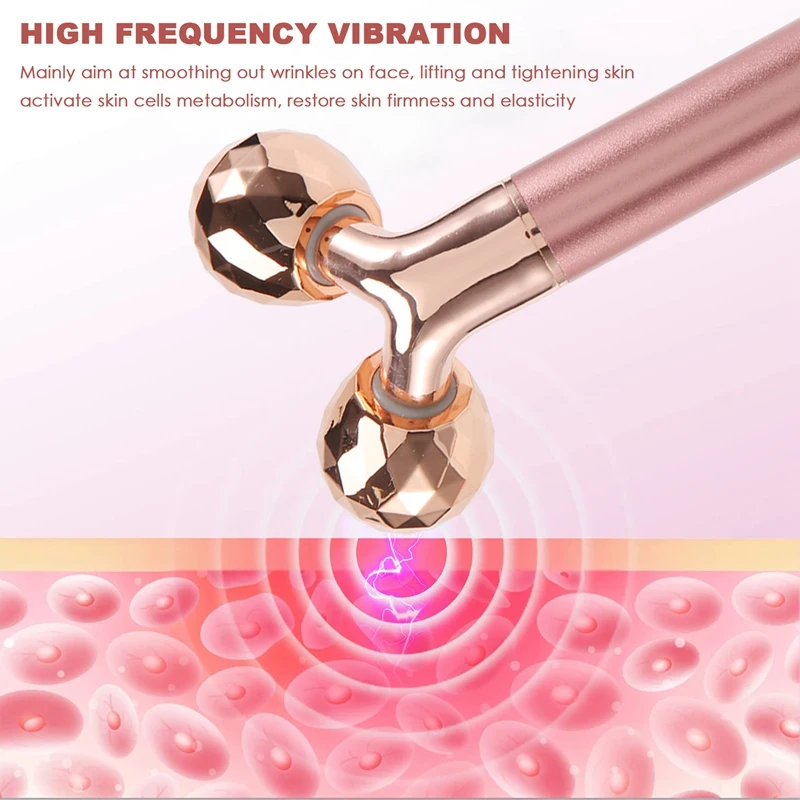 5-In-1 24K Gold Beauty Bar massaggiatore viso elettrico quarzo rosa 3D Roller Face Lifting corpo viso Gua Sha Jade Roller