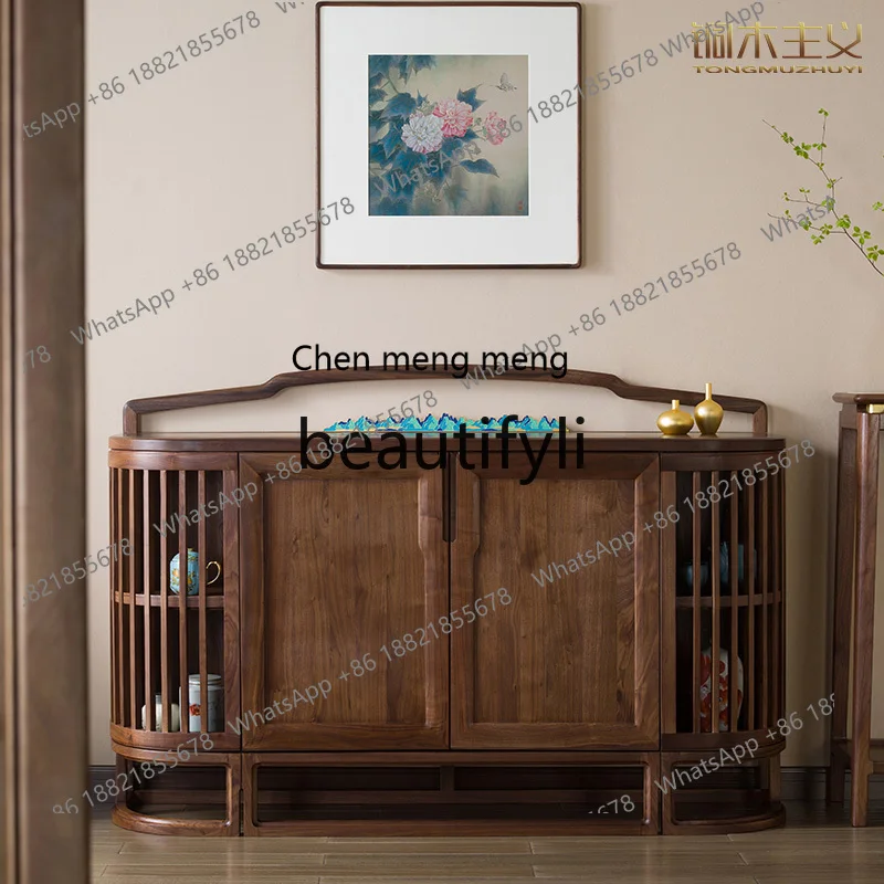 

Black walnut solid wood dining side cabinet decorative cabinet new Chinese dining room log furniture