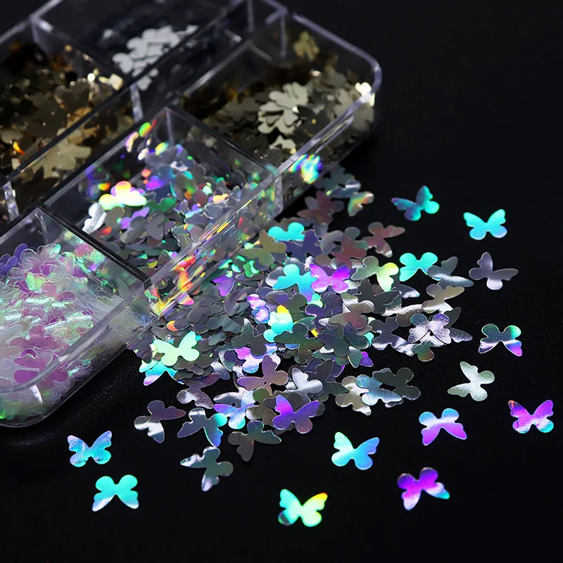 Butterfly Nails Sequins Holographic Glitter Decorations Manicure Accessory Flakes Kit Laser Design 3D Nail  Charms Ornament 5mm