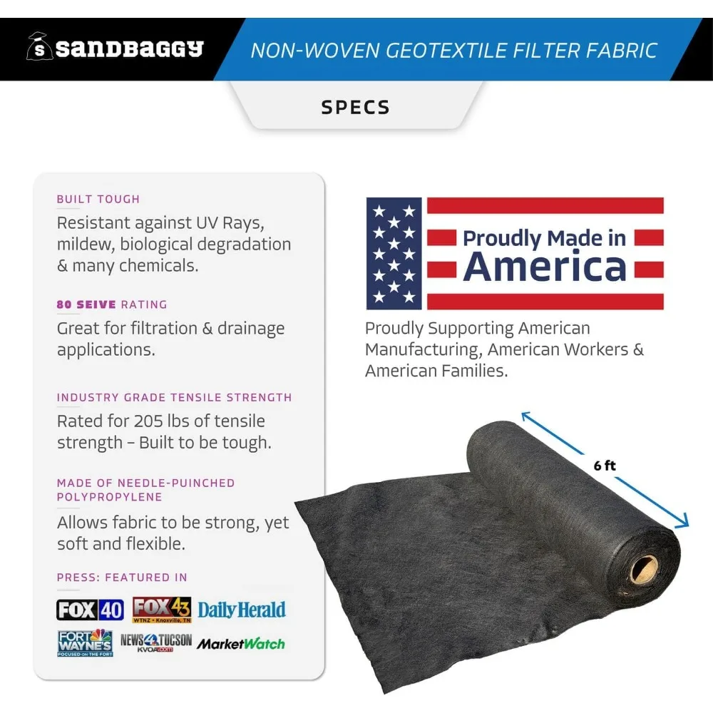 Non Woven 8 Oz Geotextile Landscape Fabric, 205 Lbs of Tensile Strength, UV Protected, (6 Ft X 100 Ft Roll), Weed Barrier