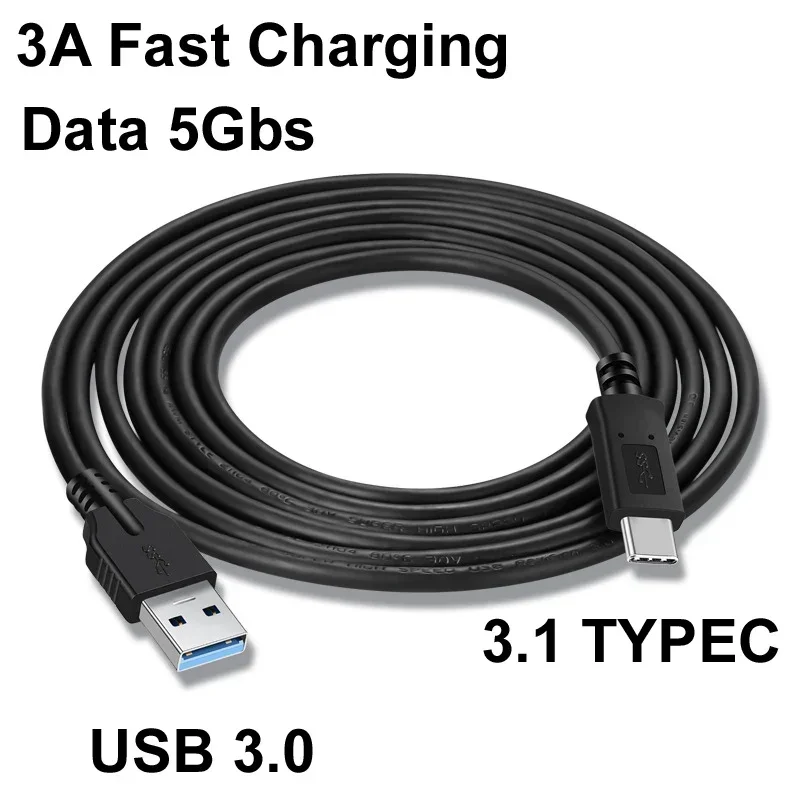 USB A auf Typ-C 3.1 Gen2 3A 60W QC 3.0 Kabel für schnelles Laden und Datenübertragung mit 5 Gbit/s für SSD-Festplatten