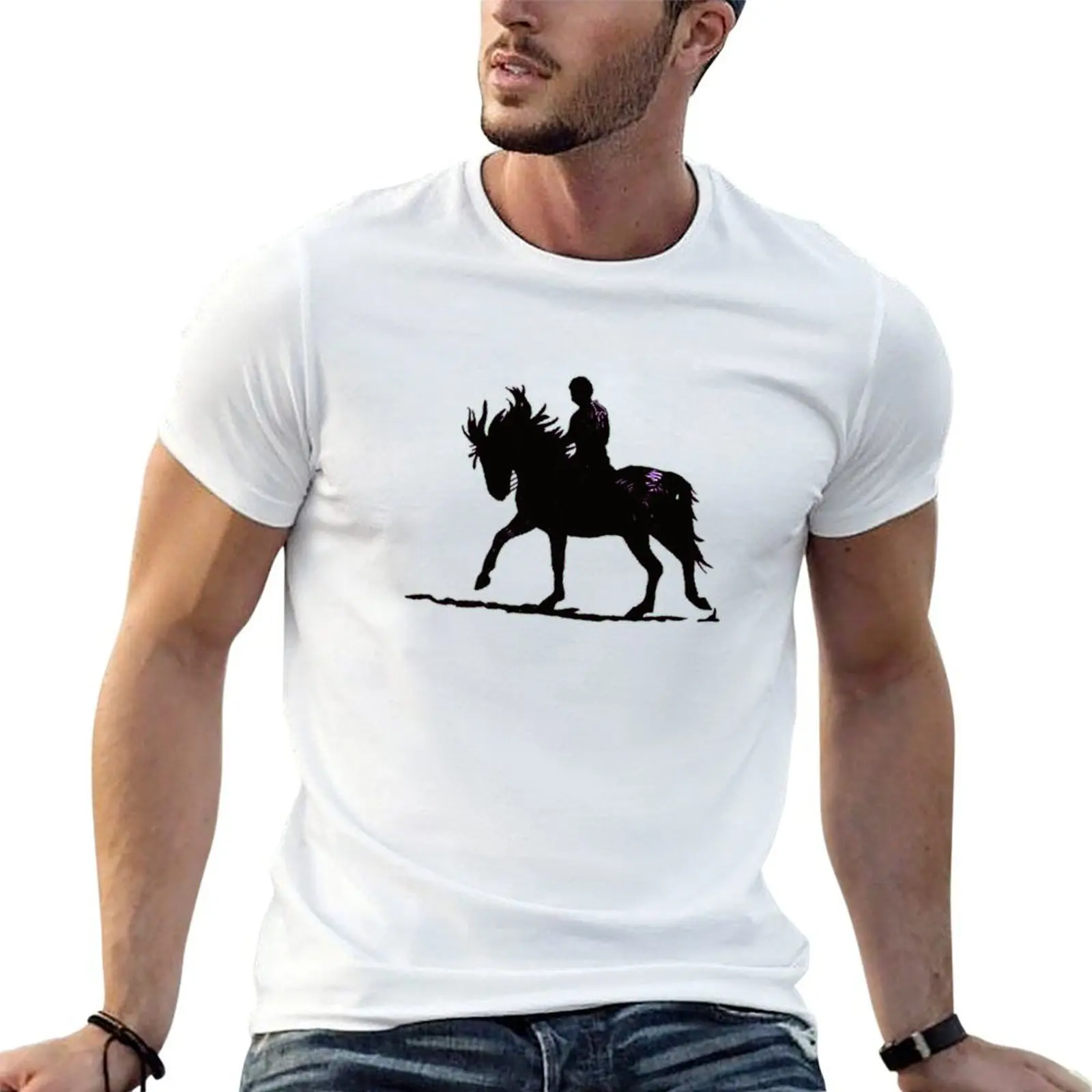 Camisas Camiseta hombre caballo 100% camisa t t camisas de algodón de lujo gráfico español negro hombres montar-hombre t marca gráfica