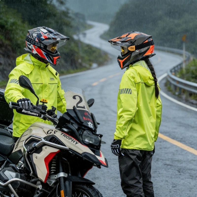 Unisex Motorcycle Rain Suit Jacket Pants Hiking Waterproof Anti-Heavy Rain Motocross Riding Raincoat Gear for Urban Commute