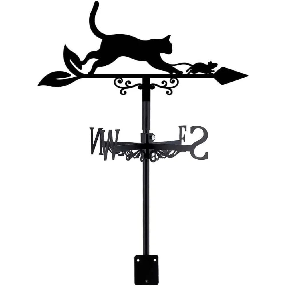 

Cat Mouse Weather Vane Animal Metal Weathervane Black Iron Weathercock Wind Vanes Garden Art Decor Wind Direction for Roof Yard