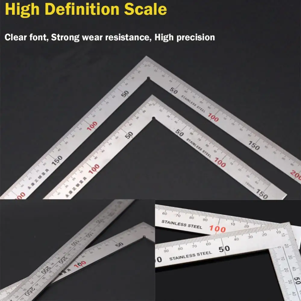 1 Piece Angle Rulers 150 x 300mm /250 x 500mm 90 Degree Stainless Steel Right Angle Ruler for Woodworking / Office