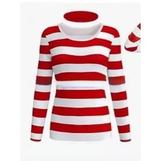 Loween traje senhoras bla branco vermelho listrado camiseta split design 00% outro material outono 2025 senhoras faion