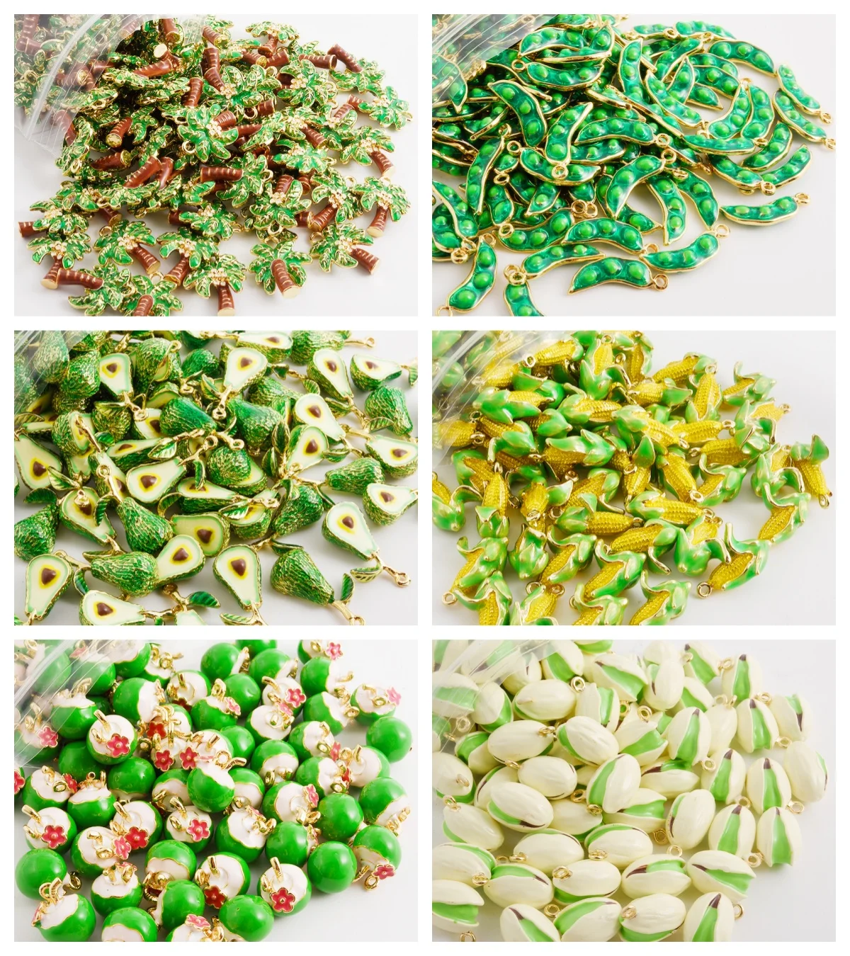 5 uds DIY para joyería suministros collar llavero accesorios verde alta calidad coco maíz aguacate aleación dijes colgante