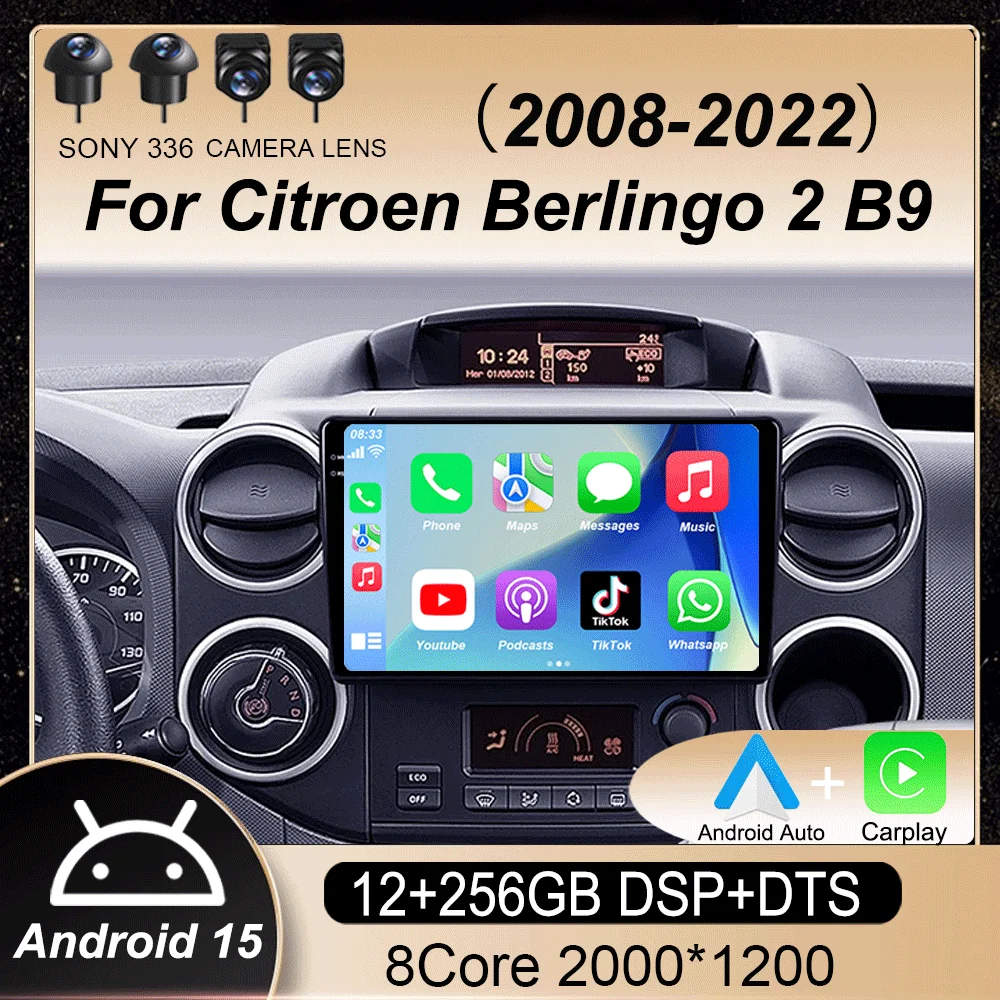 

Android 15 Carplay For Citroen Berlingo 2 B9 Peugeot Partner 2008 2009 2010 -2022 Multimedia Car Radio Player DSP WIFI+4G Stereo