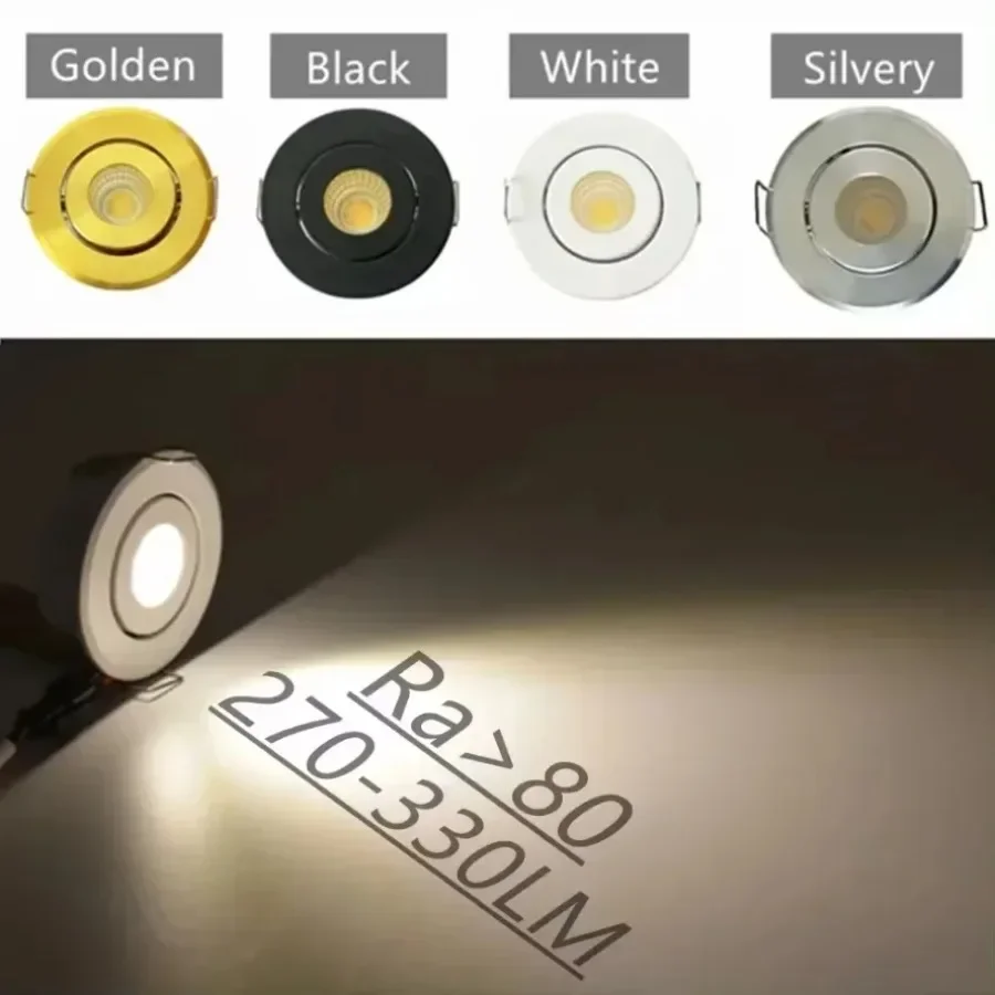 1~4Pcs 12V Mini COB LED Spotlight Recessed Downlight White/Black/Gold/Silver Aluminum Ceiling Lamp for Cabinet Display Lighting