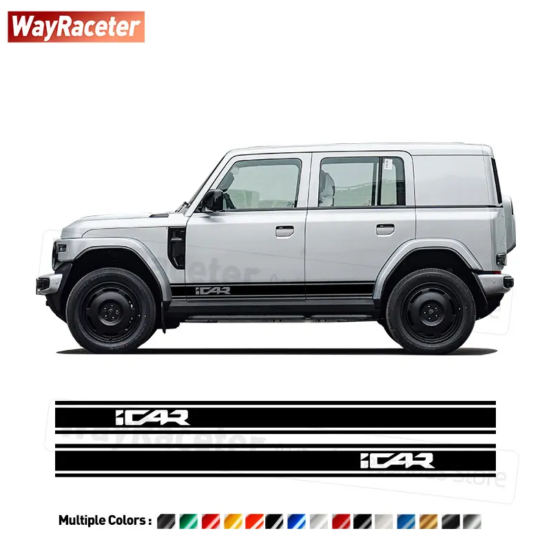 

2 Pcs Door Side Stripes Skirt Sticker Carbon Fiber Vinyl Decal For Chery iCAR V23 Off Road 4X4 2024 2025 Accessories
