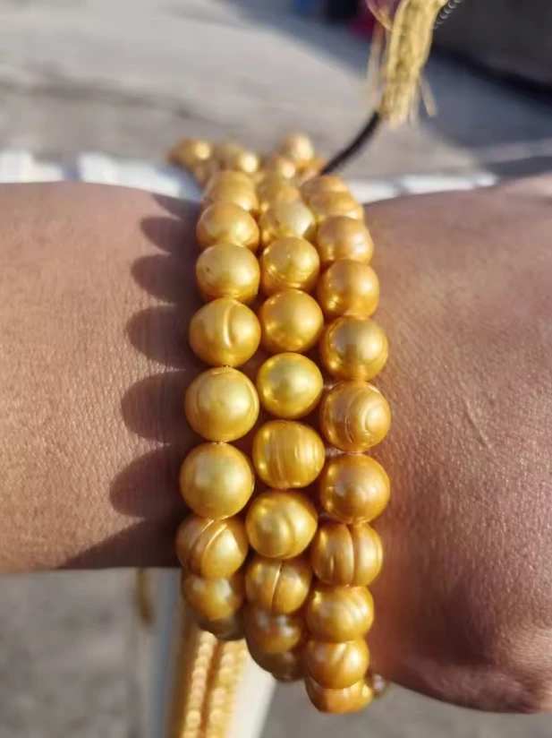 Natural Three row 10-11mm South Sea polychrome south sea gold Pearl BRACELET 7.5-8" Leopard head fine jewelry