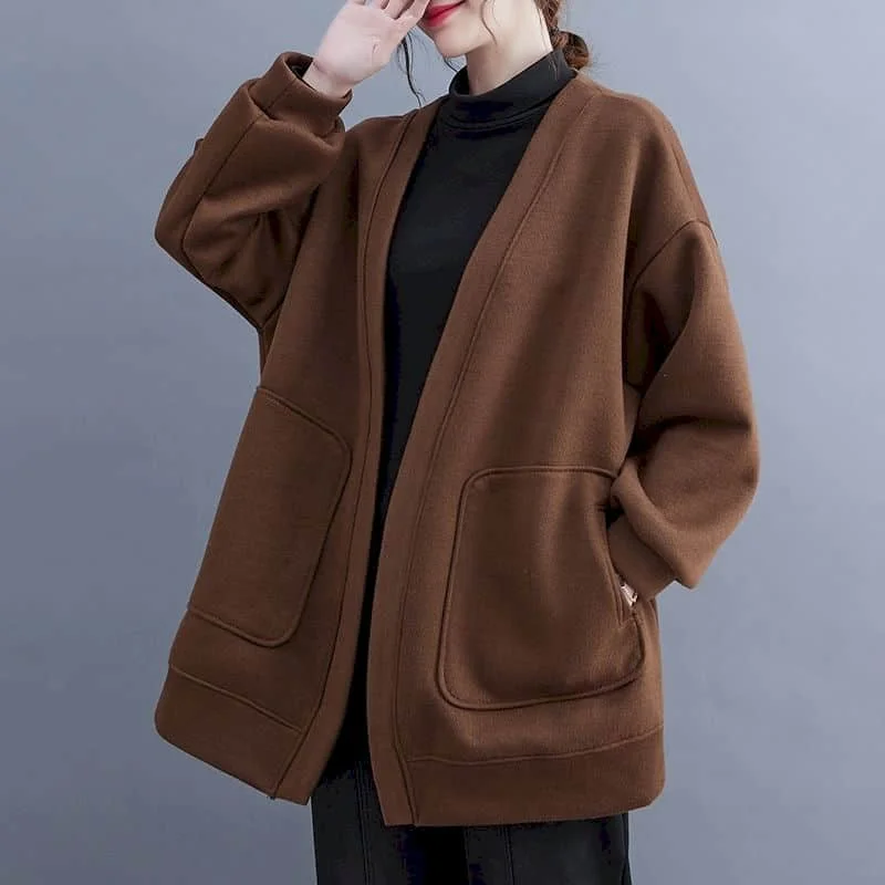 

Women Blazers and Jackets Long Sleeve Casual Solid V-neck Korean Style Cardigans Vintage Oversized Workwear Coats Women Clothing