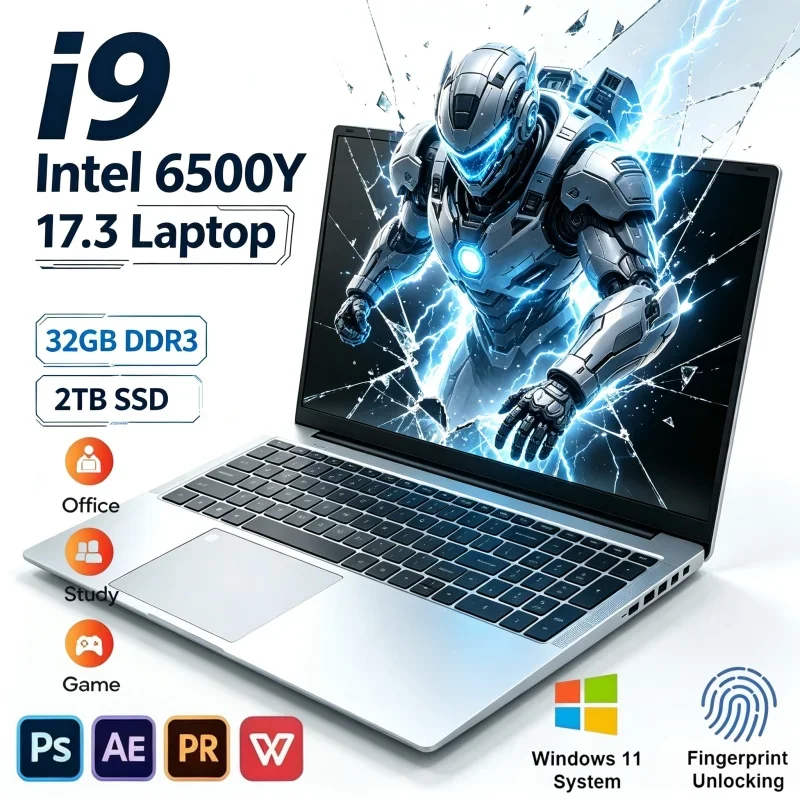 Trendy 17.3 Inch Large Screen Notebook Intel Core 6500Y 16/32GB 2TB Windows 11 Slim Office Gaming PC