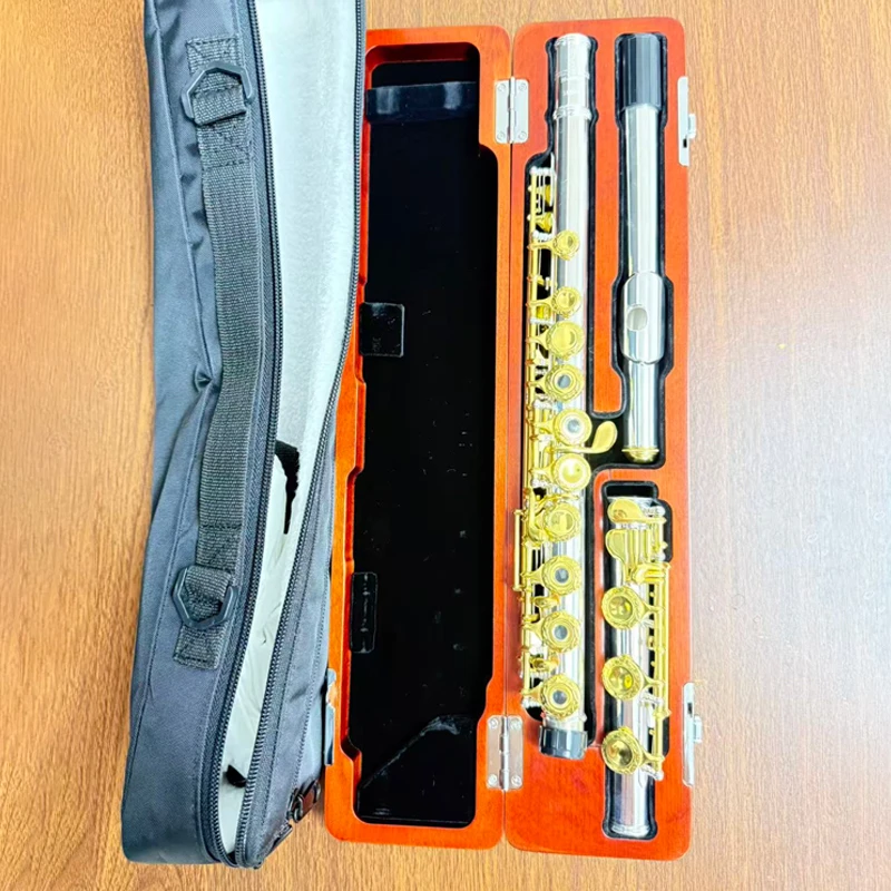Japanese Pearl Long Flute Instrument Headjoint 925 Silver Keys 17 Holes Open C Key B Tail Gold-Plated Keys PF-665RBE