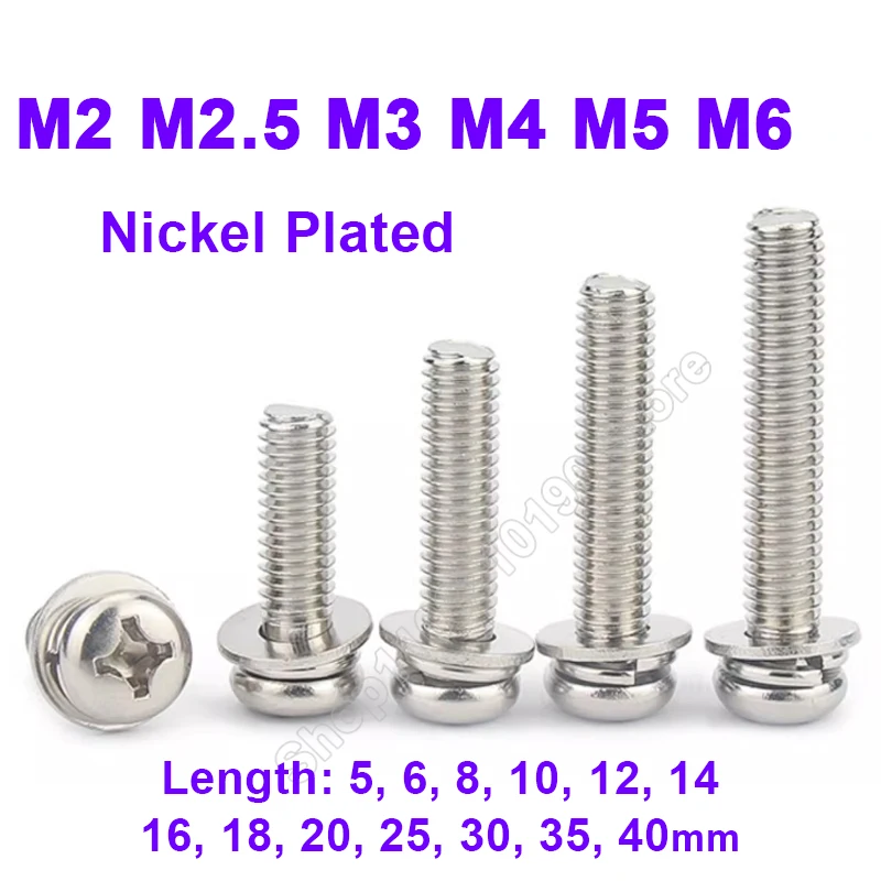 Cross Phillips Pan Round Head Combination Screws With Integrated Washers M2 M2.5 M3 M4 M5 M6 Machine Sems Bolt for Metal Plastic