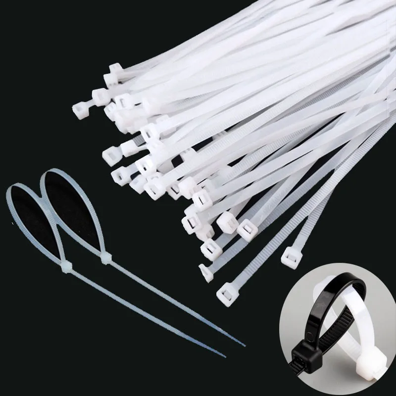 100 PCS 3# 4# 5# Self-locking Plastic Nylon Cable Tie Zip Fastening Ring Wire Wraps Strap Black White Color E2