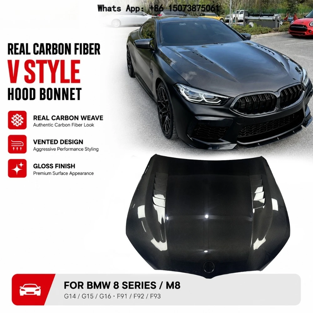 Real Carbon Fiber Twin Vent Replacement Hood Bonnet for 8 Series G14 G15 G16 M8 F91 F92 F93 840i M850i Glossy 2019+