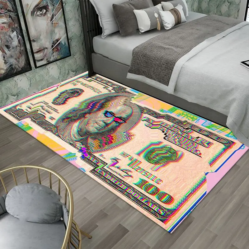 VIKAMA Golden 100 Dollar Bill Runner Rug Non Slip Washable Alfombra Bedroom Bedside Hip Hop Money Home Floor Decor Carpet