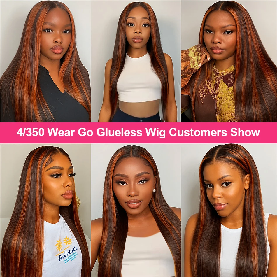 Bone Straight #4/350 Omber Ginger With Brown Highlight Wig 5x5 Glueless Brazilian Remy Pre Plucked Human Hair Wigs For Women - Image 5